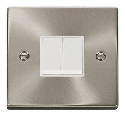 Satin Chrome 10A 2 Gang 2 Way Light Switch - White Trim - SE Home