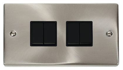 Satin Chrome - Black Inserts Satin Chrome 10A 4 Gang 2 Way Light Switch - Black Trim