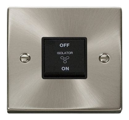 Satin Chrome 10A 3 Pole Fan Isolation Switch - Black Trim - SE Home