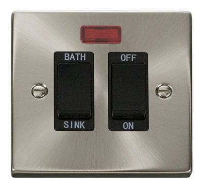 Satin Chrome 20A DP Sink/bath Switch - Black Trim - SE Home