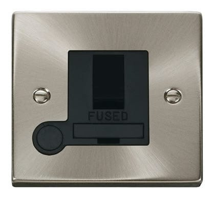 Satin Chrome 13A Fused Connection Unit Switched With Flex - Black Trim - SE Home