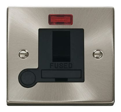 Satin Chrome 13A Fused Connection Unit Switched With Neon With Flex - Black Trim - SE Home