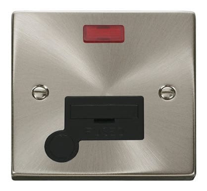 Satin Chrome 13A Fused Connection Unit With Neon With Flex - Black Trim - SE Home