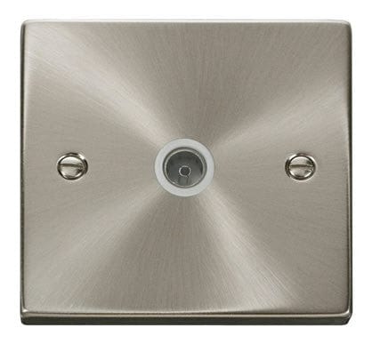 Satin Chrome 1 Gang Single Coaxial TV Socket - White Trim - SE Home