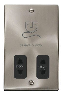 Satin Chrome Shaver Socket 115v/230v - Black Trim - SE Home