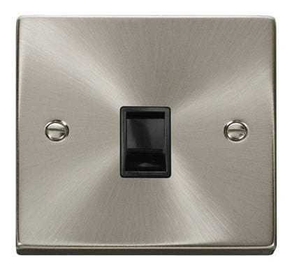 Satin Chrome Rj11 Socket - Black Trim - SE Home