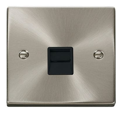 Satin Chrome Secondary Telephone Single Socket - Black Trim - SE Home