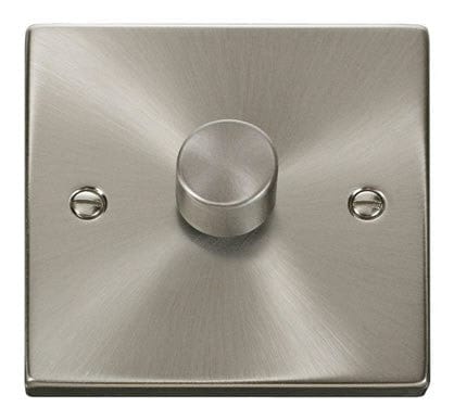 Satin Chrome 1 Gang 2 Way LED 100W Trailing Edge Dimmer Light Switch - SE Home