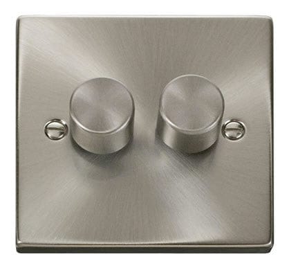 Satin Chrome 2 Gang 2 Way LED 100W Trailing Edge Dimmer Light Switch - SE Home