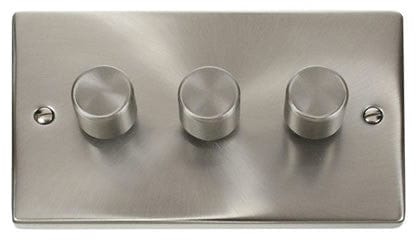 Satin Chrome 3 Gang 2 Way LED 100W Trailing Edge Dimmer Light Switch - SE Home