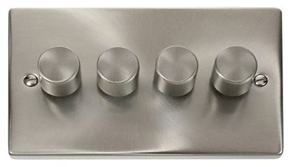 Satin Chrome 4 Gang 2 Way LED 100W Trailing Edge Dimmer Light Switch - SE Home