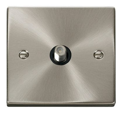 Satin Chrome Satellite Socket 1 Gang - Black Trim - SE Home