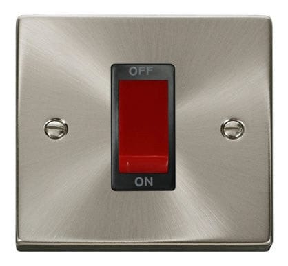 Satin Chrome 1 Gang Size 45A Switch - Black Trim - SE Home