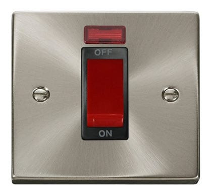 Satin Chrome 1 Gang Size 45A Switch With Neon - Black Trim - SE Home