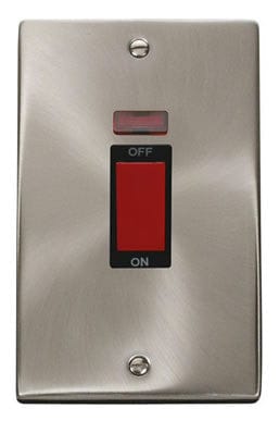 Satin Chrome 2 Gang Size 45A Switch With Neon - Black Trim - SE Home