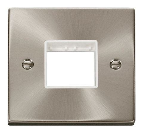 Satin Chrome 1 Gang MiniGrid® Unfurnished Plate - 2 Apertures - White Trim - SE Home