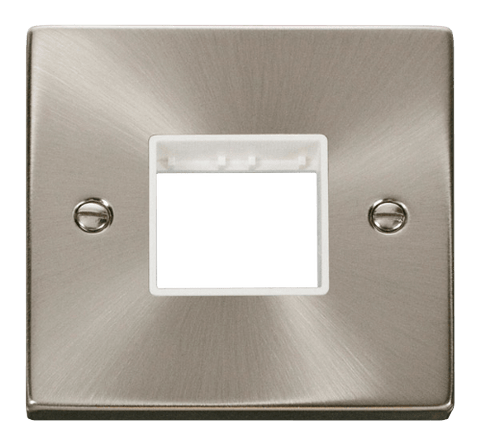 Satin Chrome Satin Chrome 1 Gang MiniGrid® Unfurnished Plate - 2 Apertures - White Trim