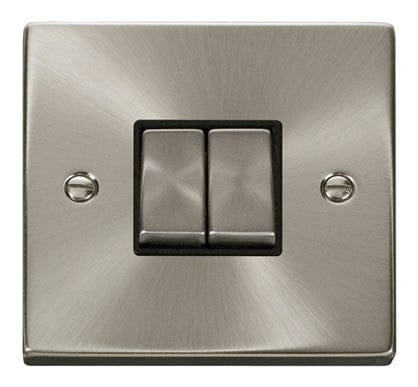 Satin Chrome 10A 2 Gang 2 Way Ingot Light Switch - Black Trim - SE Home