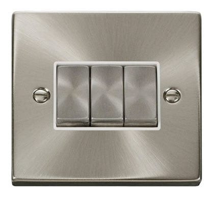 Satin Chrome 10A 3 Gang 2 Way Ingot Light Switch - White Trim - SE Home