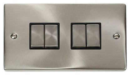 Satin Chrome 10A 4 Gang 2 Way Ingot Light Switch - Black Trim - SE Home