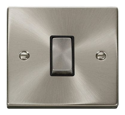 Satin Chrome 10A 1 Gang Intermediate Ingot Light Switch - Black Trim - SE Home