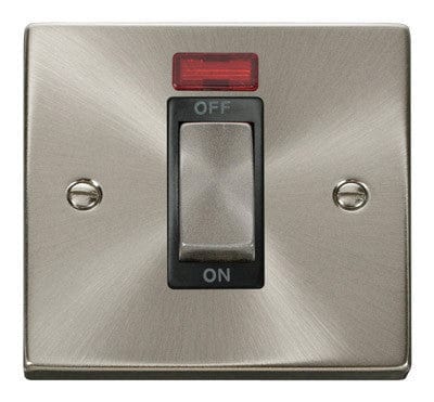 Satin Chrome 1 Gang Ingot Size 45A Switch With Neon - Black Trim - SE Home