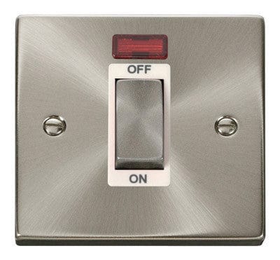 Satin Chrome 1 Gang Ingot Size 45A Switch With Neon - White Trim - SE Home