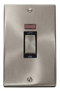 Satin Chrome 2 Gang Ingot Size 45A Switch With Neon - Black Trim - SE Home