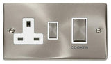 Satin Chrome Cooker Control Ingot 45A With 13A Switched Plug Socket - White Trim - SE Home