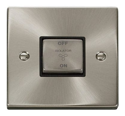 Satin Chrome 10A 1 Gang Ingot 3 Pole Fan Isolation Switch - Black Trim - SE Home