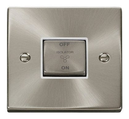 Satin Chrome 10A 1 Gang Ingot 3 Pole Fan Isolation Switch - White Trim - SE Home