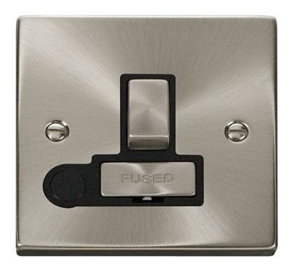 Satin Chrome 13A Fused Ingot Connection Unit Switched With Flex - Black Trim - SE Home