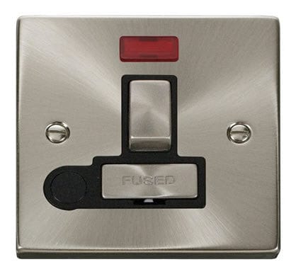 Satin Chrome 13A Fused Ingot Connection Unit Switched With Neon With Flex - Black Trim - SE Home