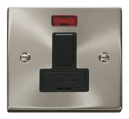 Satin Chrome 13A Fused Connection Unit Switched With Neon - Black Trim - SE Home