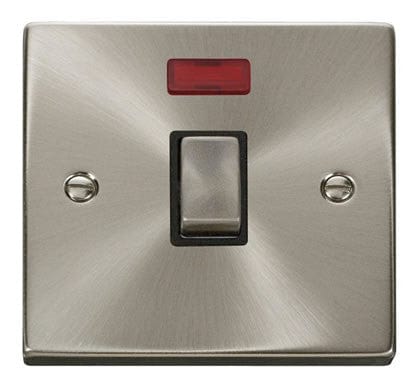 Satin Chrome - Black Inserts Satin Chrome 1 Gang 20A Ingot DP Switch With Neon - Black Trim