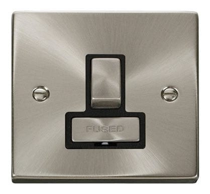 Satin Chrome 13A Fused Ingot Connection Unit Switched - Black Trim - SE Home