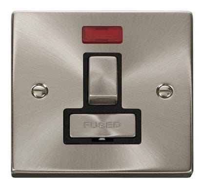 Satin Chrome 13A Fused Ingot Connection Unit Switched With Neon - Black Trim - SE Home
