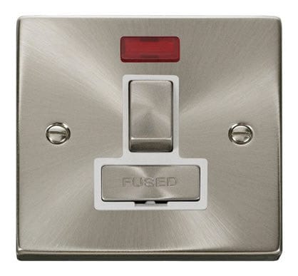 Satin Chrome 13A Fused Ingot Connection Unit Switched With Neon - White Trim - SE Home
