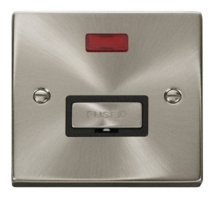 Satin Chrome 13A Fused Ingot Connection Unit With Neon - Black Trim - SE Home