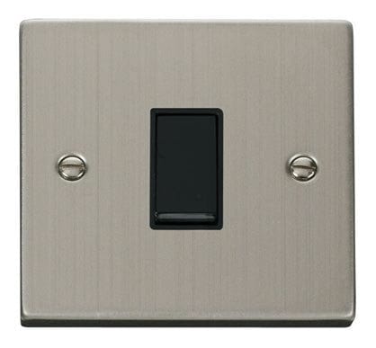 Stainless Steel 10A 1 Gang 2 Way Light Switch - Black Trim - SE Home