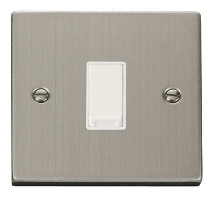 Stainless Steel - White Inserts Stainless Steel 10A 1 Gang 2 Way Light Switch - White Trim