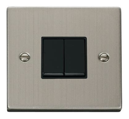 Stainless Steel - Black Inserts Stainless Steel 10A 2 Gang 2 Way Light Switch - Black Trim
