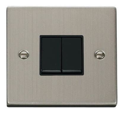 Stainless Steel 10A 2 Gang 2 Way Light Switch - Black Trim - SE Home