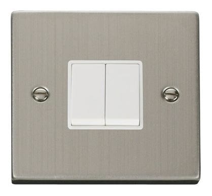 Stainless Steel 10A 2 Gang 2 Way Light Switch - White Trim - SE Home