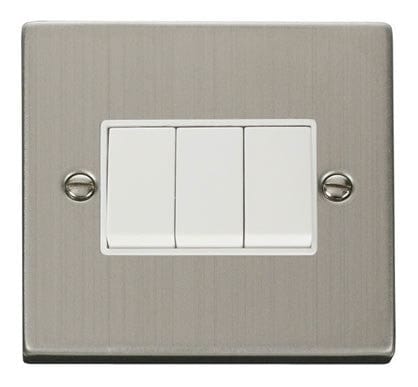 Stainless Steel 10A 3 Gang 2 Way Light Switch - White Trim - SE Home