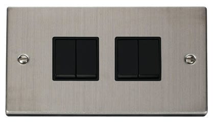 Stainless Steel 10A 4 Gang 2 Way Light Switch - Black Trim - SE Home