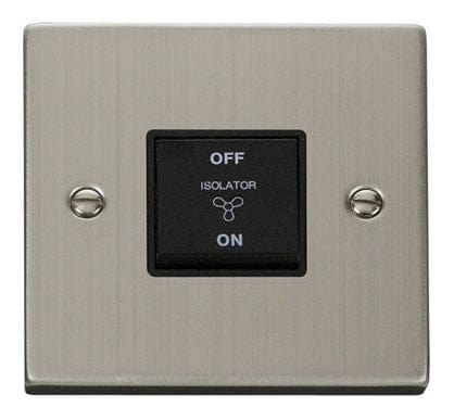 Stainless Steel 10A 3 Pole Fan Isolation Switch - Black Trim - SE Home