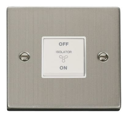 Stainless Steel 10A 3 Pole Fan Isolation Switch - White Trim - SE Home