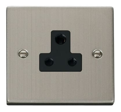 Stainless Steel 1 Gang 5A Round Pin Socket - Black Trim - SE Home
