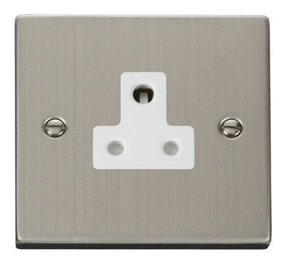Stainless Steel 1 Gang 5A Round Pin Socket - White Trim - SE Home